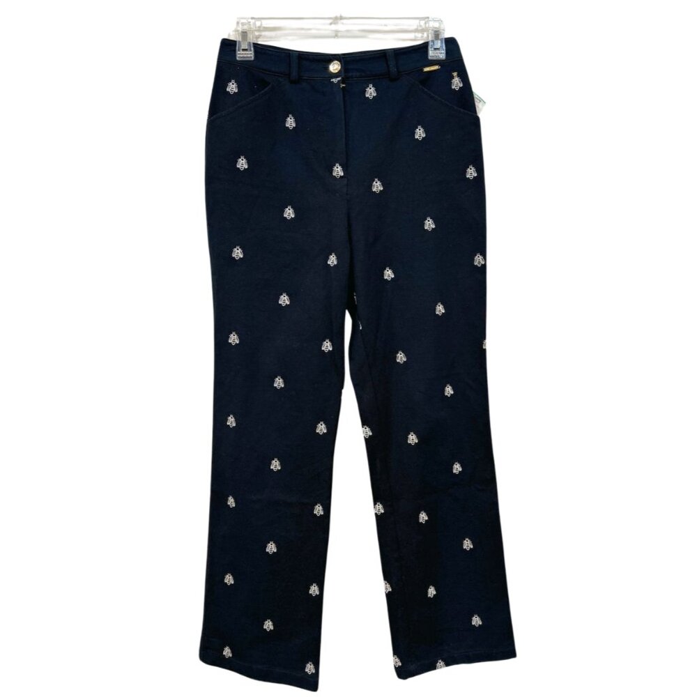 St. John Sport Front Zip Stretch Bee Design Pants Black White